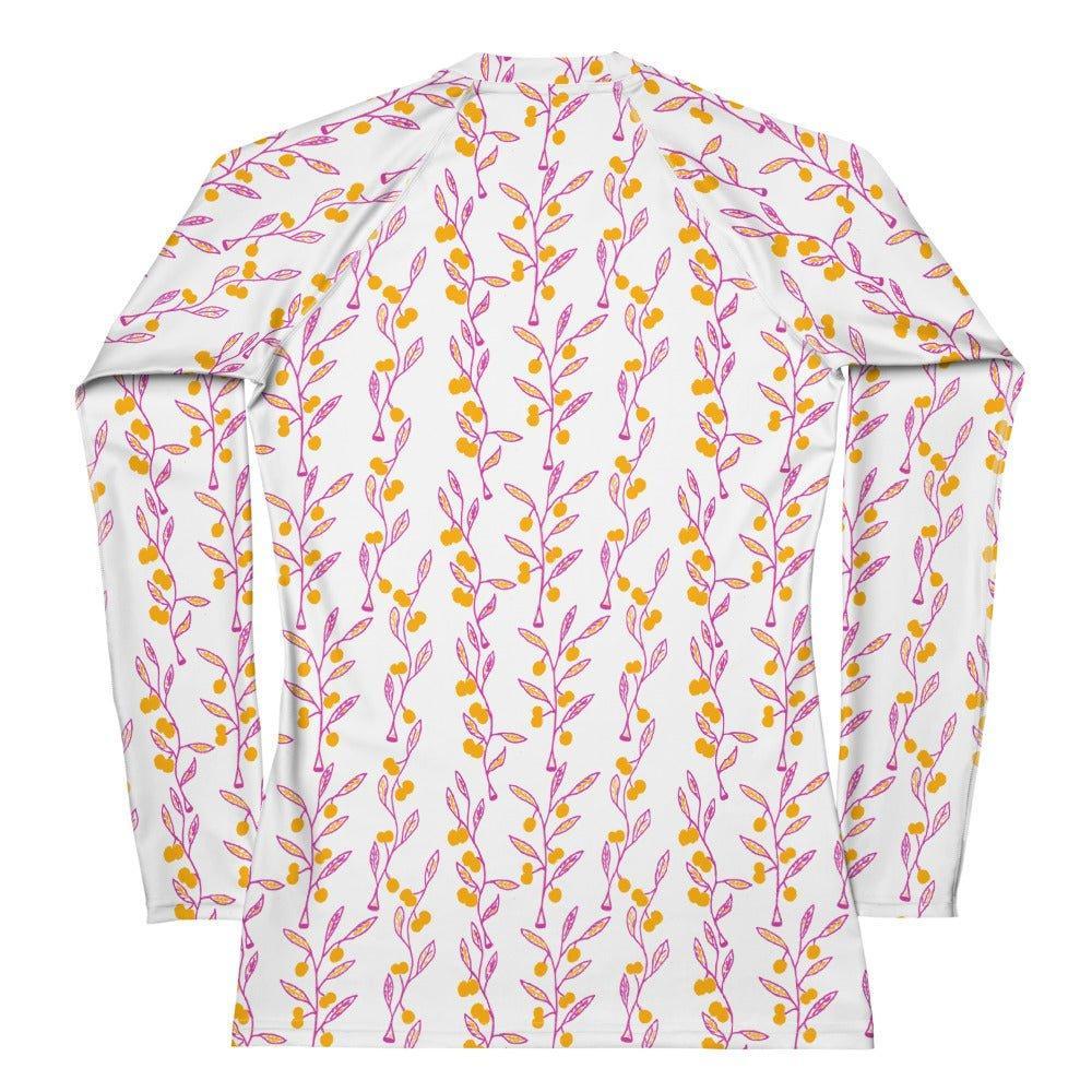 Wattle Tree Flower Women Long Sleeve Rash Guard-Barbara Bear-PaletTheory