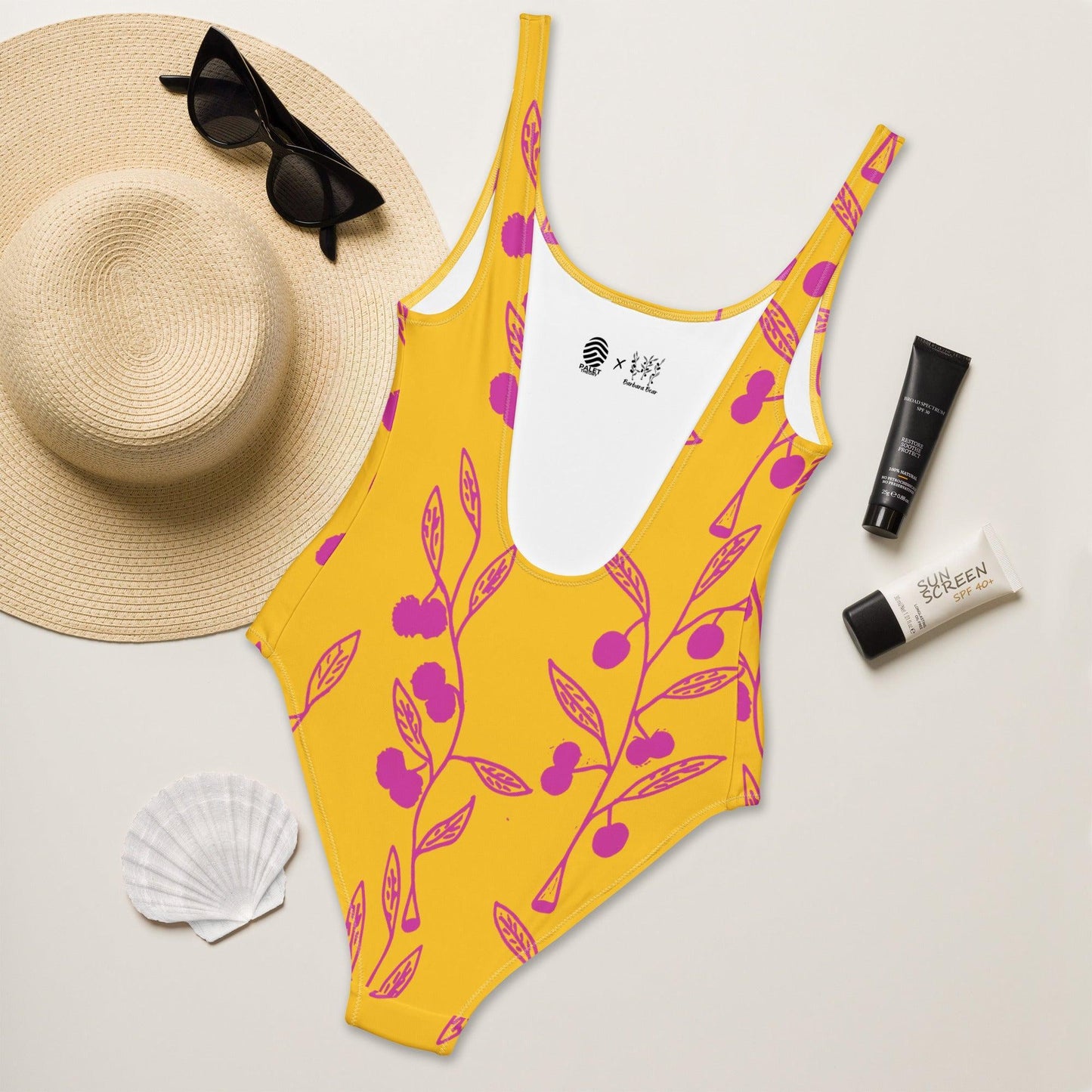 Wattle Tree Flower in Yellow One-Piece Swimsuit-Barbara Bear-PaletTheory