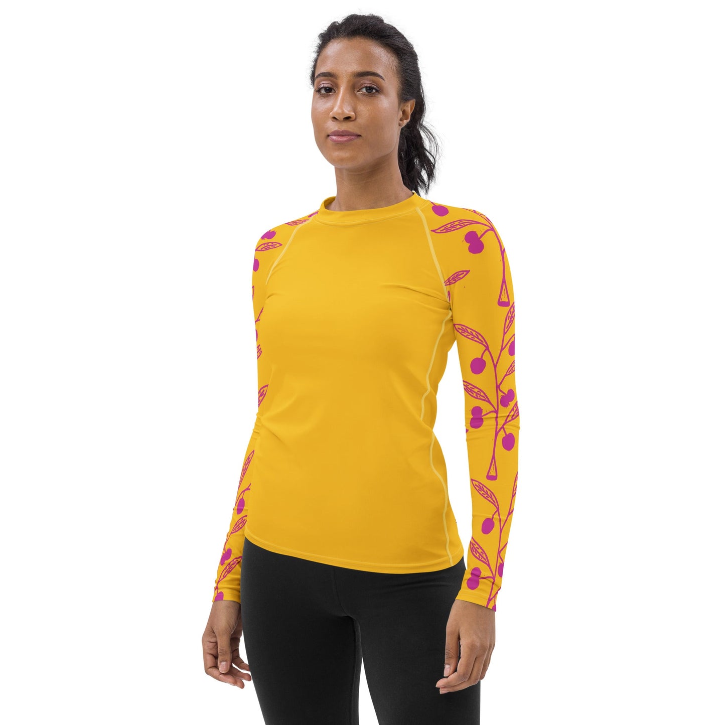 Wattle Tree Flower in Yellow Women's Long Rash Guard-Barbara Bear-PaletTheory