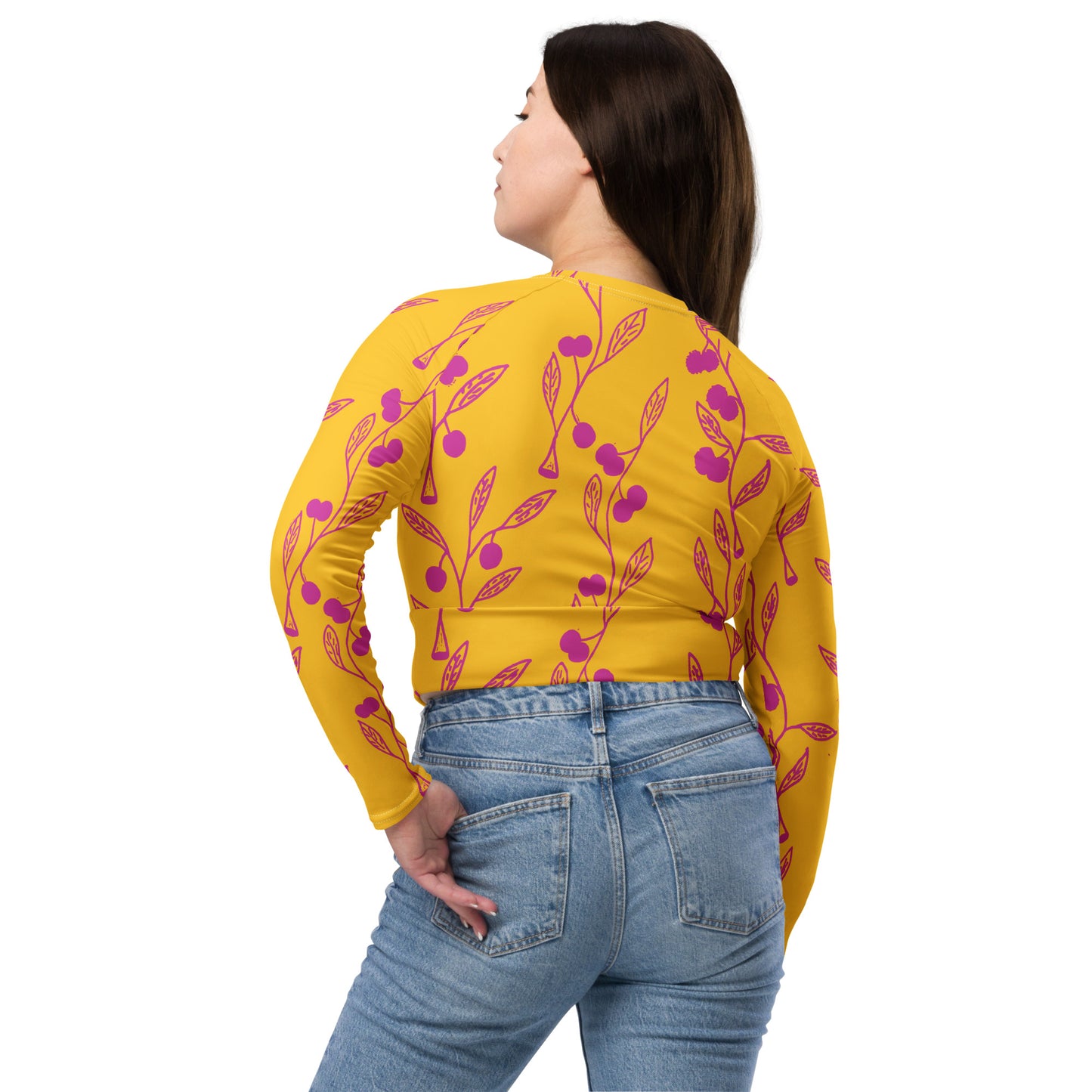 Wattle Tree Flower in Yellow long-sleeve crop top-Barbara Bear-PaletTheory