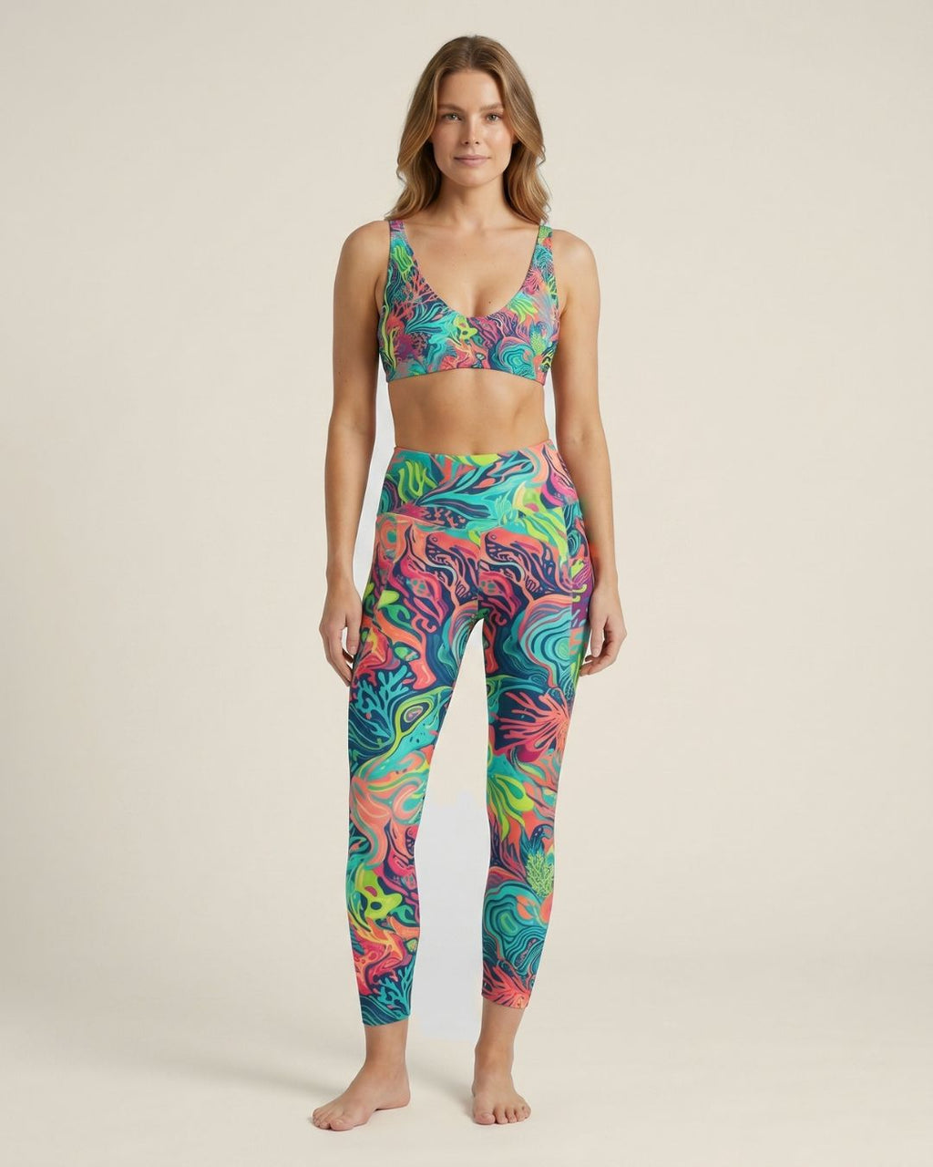 Neon Reef Crossover Leggings with Pockets
