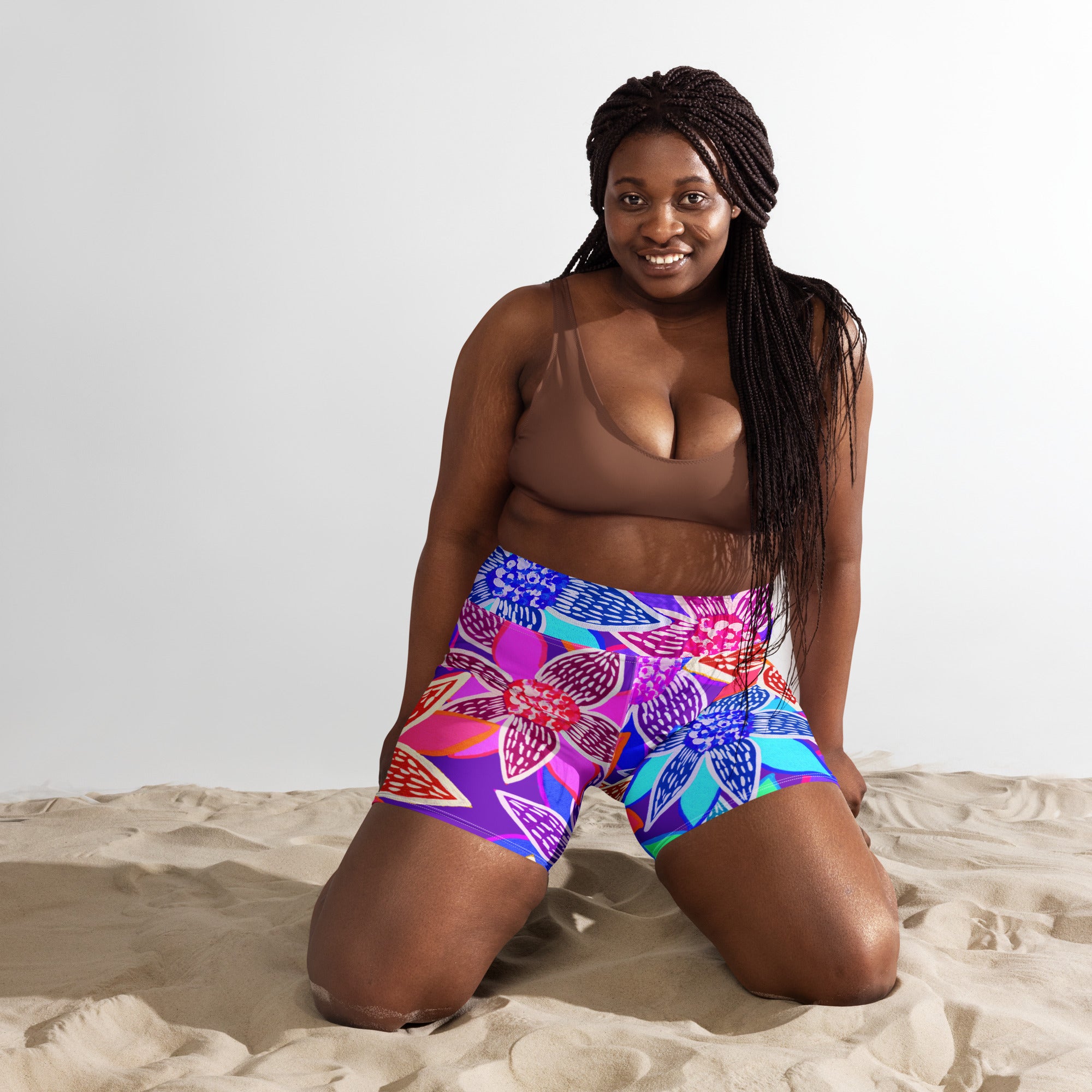 Arnjil Mindi Flower Yoga Shorts by PaletTheory- by PaletTheory