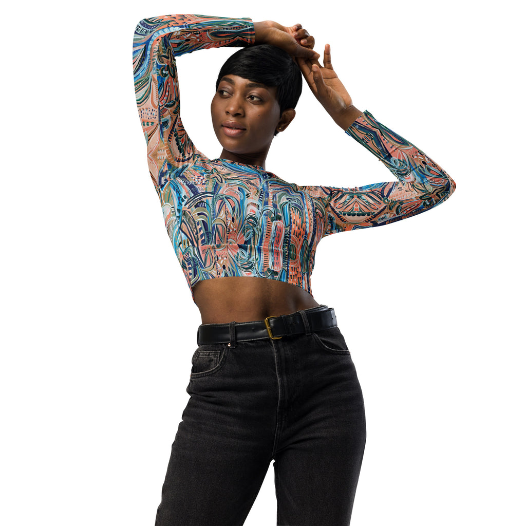 Beach Oasis - Long-sleeve Crop Rashguard women-Carley Bourne-PaletTheory