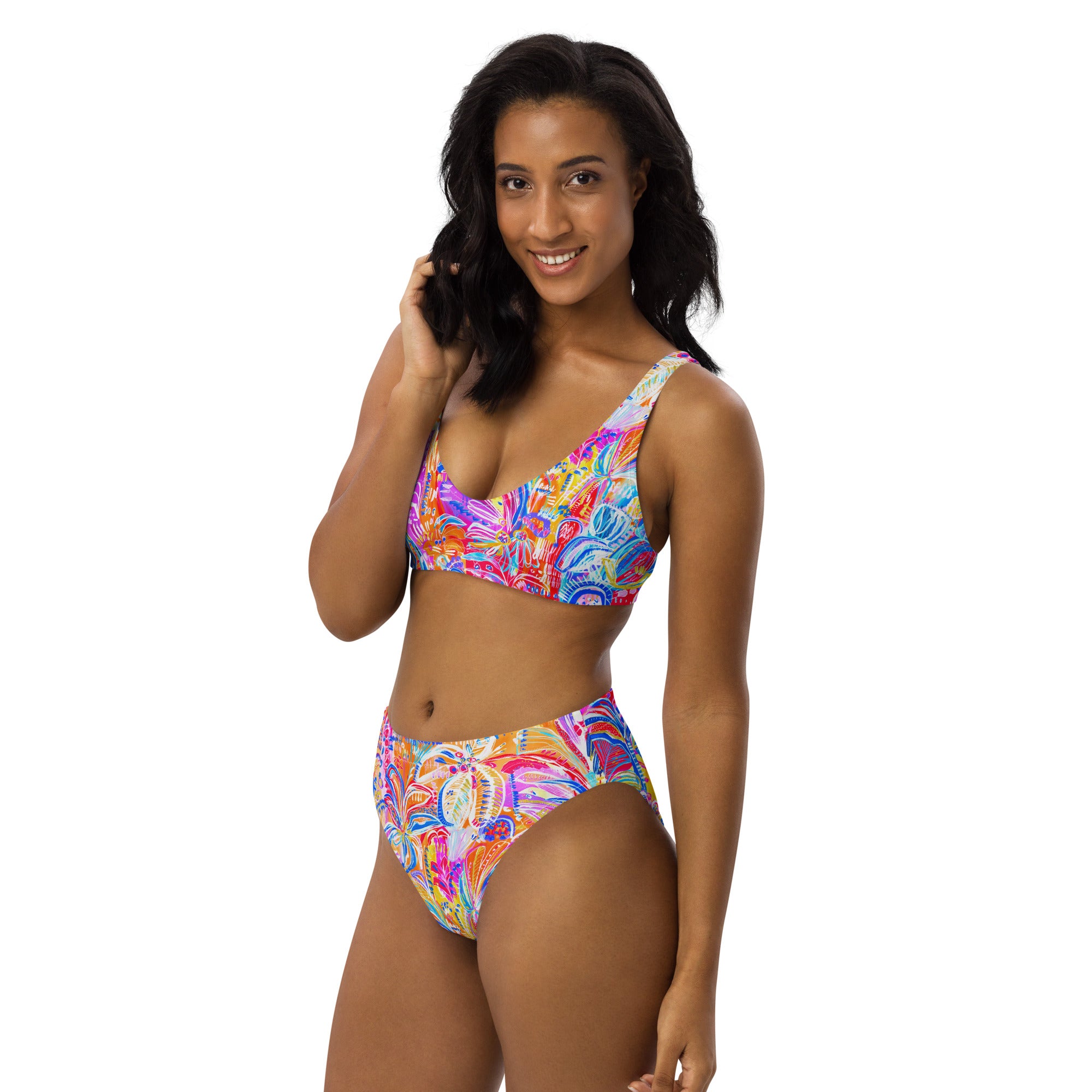 Floral Delight High-waisted sustainable bikini separates-Carley Bourne-PaletTheory