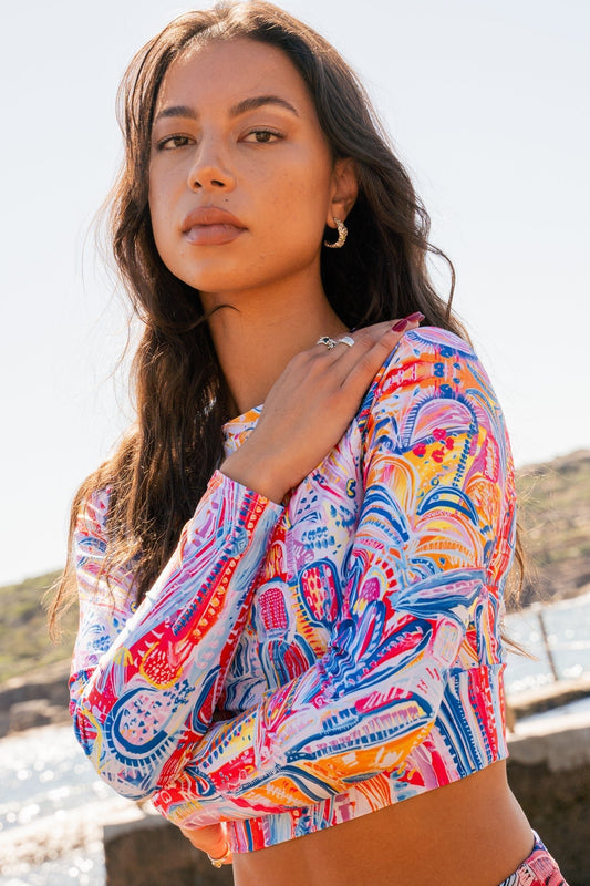 Floral Delight - Long-sleeve Crop Rashguard women-SALE-Carley Bourne-PaletTheory