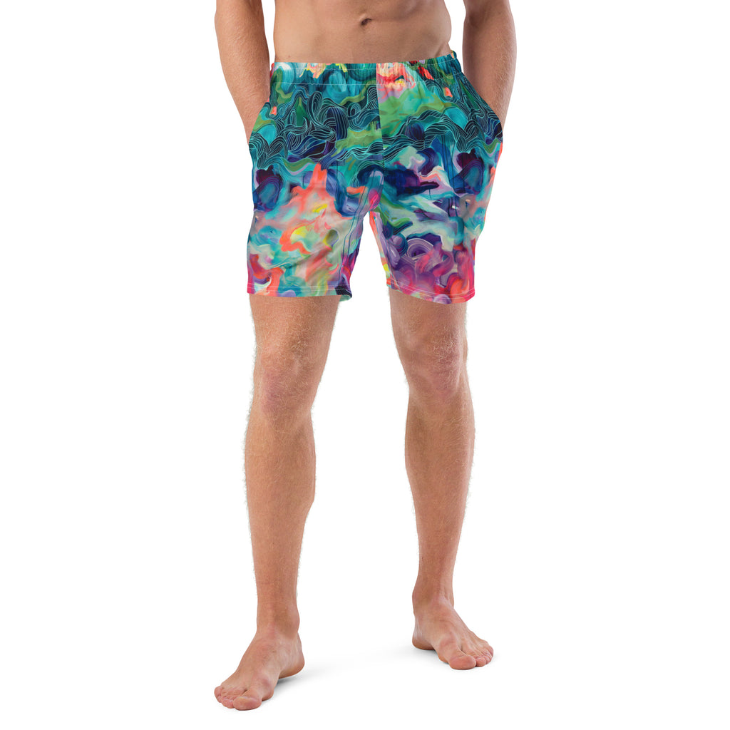 Into the Wild Men's swim trunks-Julie Amlin-PaletTheory