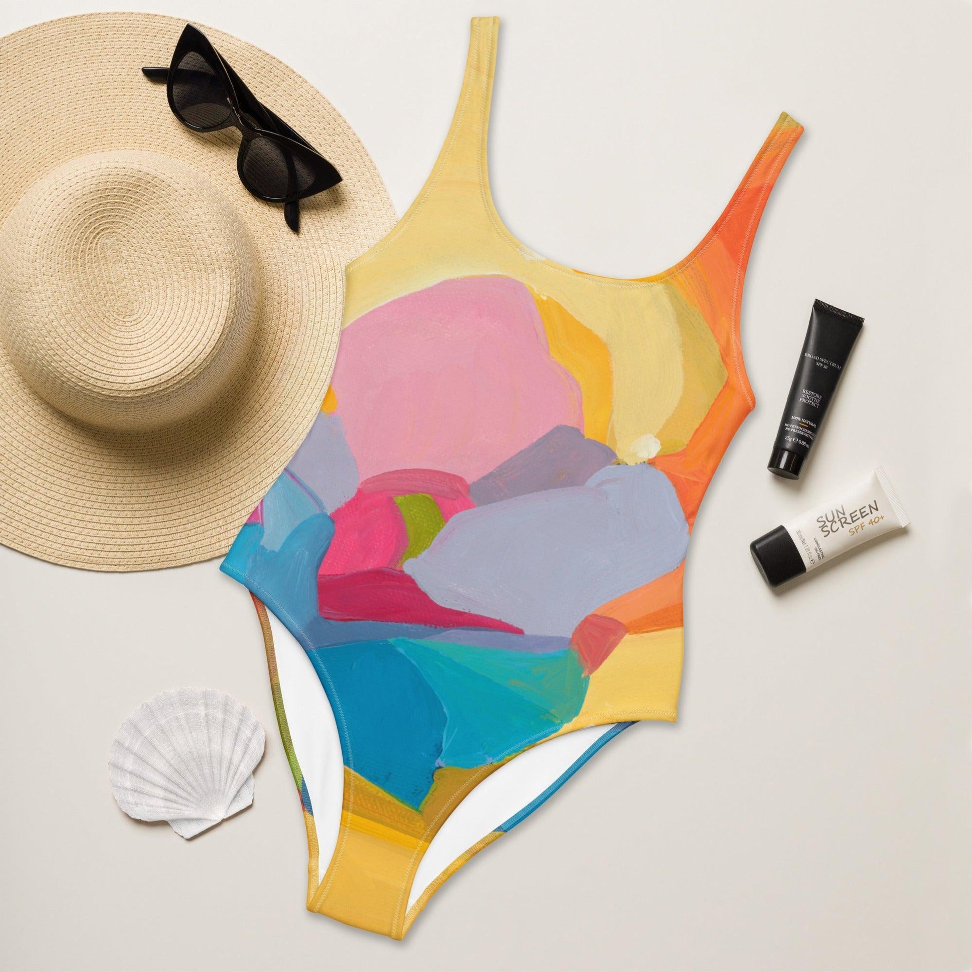 Perfect day at the beach - Yellow One-Piece Swimsuit-Susannah Bleasby-PaletTheory