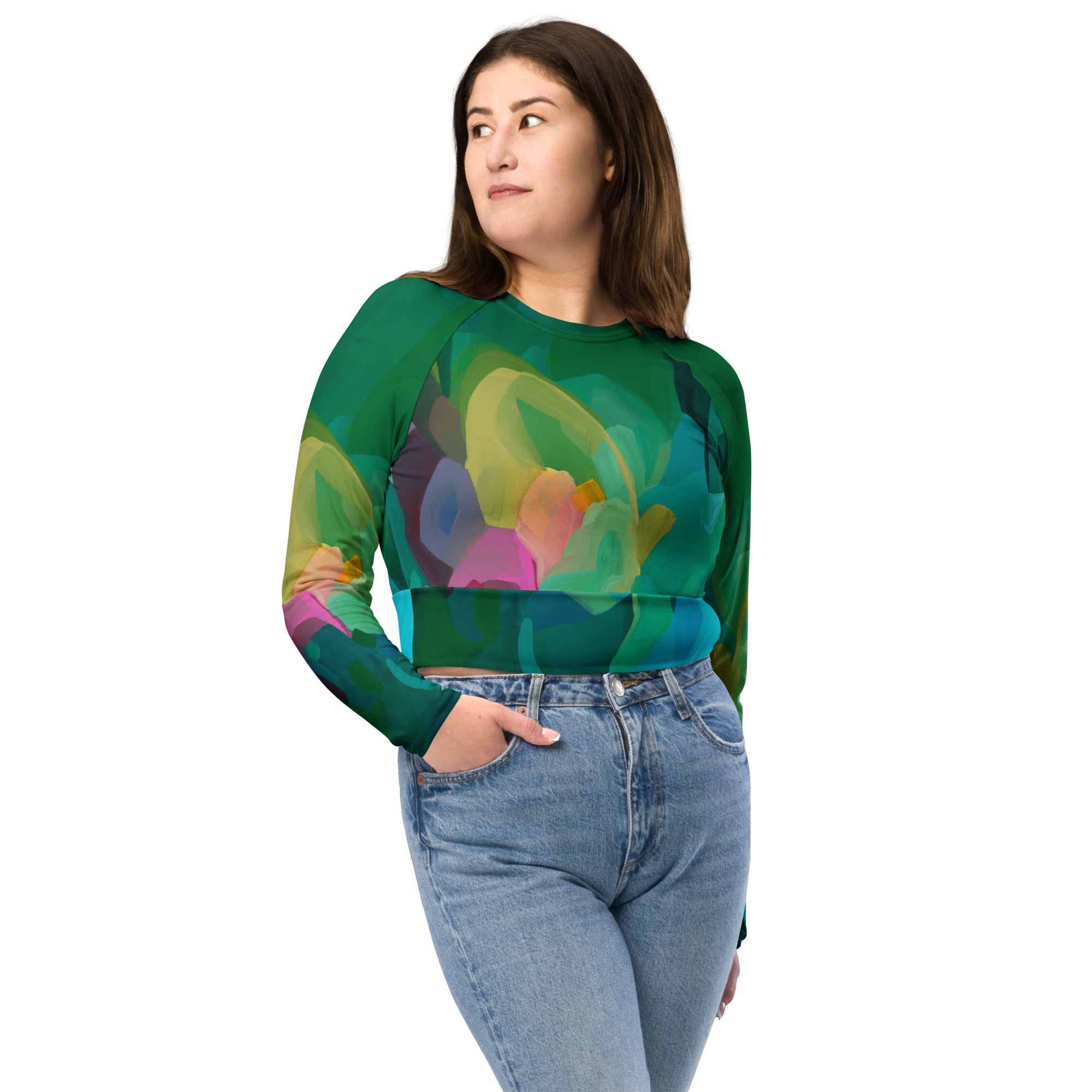 Priceless Emerald - Long-sleeve Crop Rashguard women-Susannah Bleasby-PaletTheory