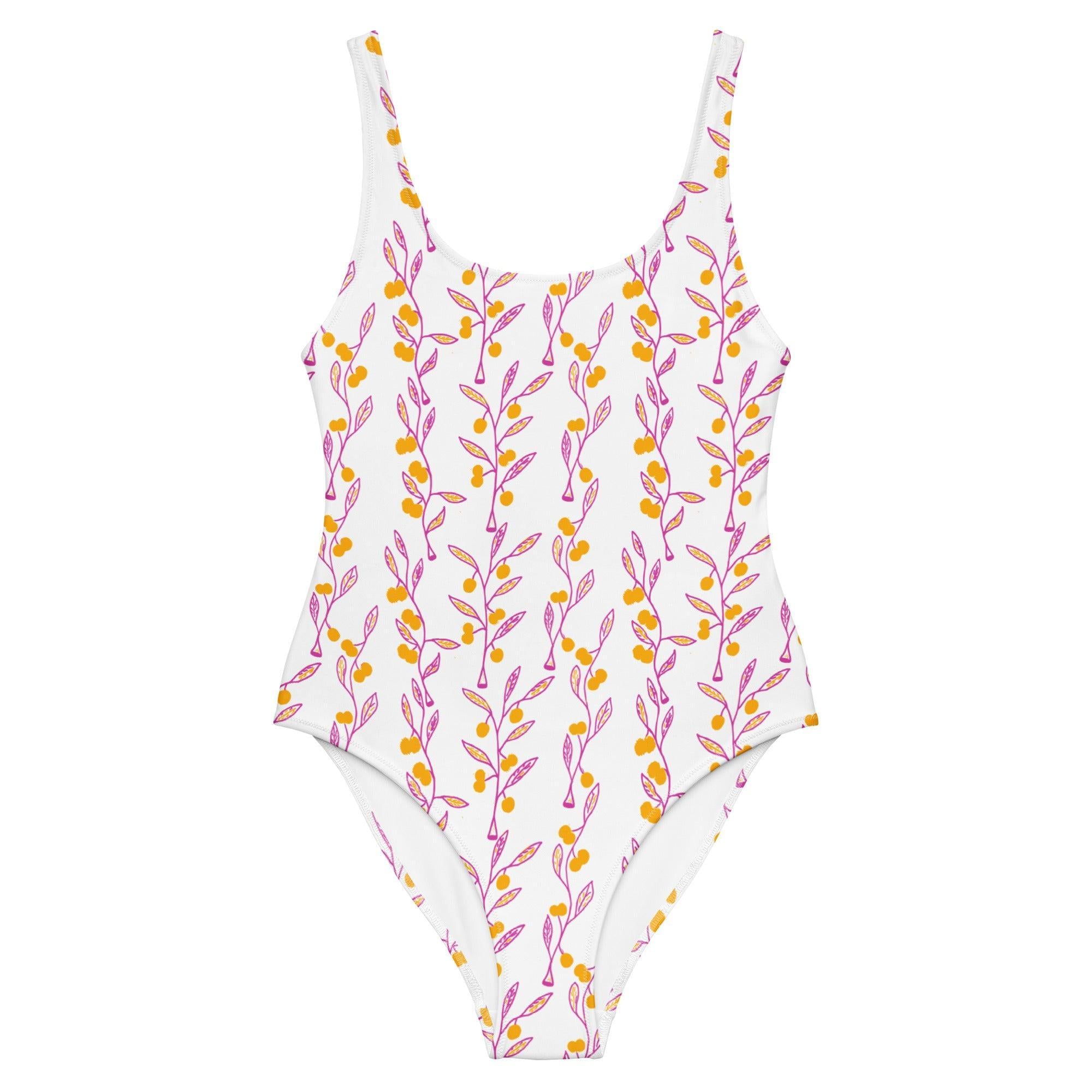 Wattle Tree Flower One-Piece Swimsuit-Barbara Bear-PaletTheory