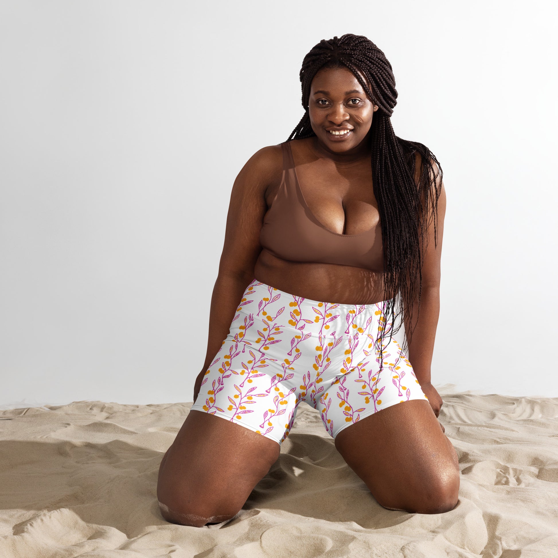 Wattle Tree Flower Women Swim Shorts-Barbara Bear-PaletTheory