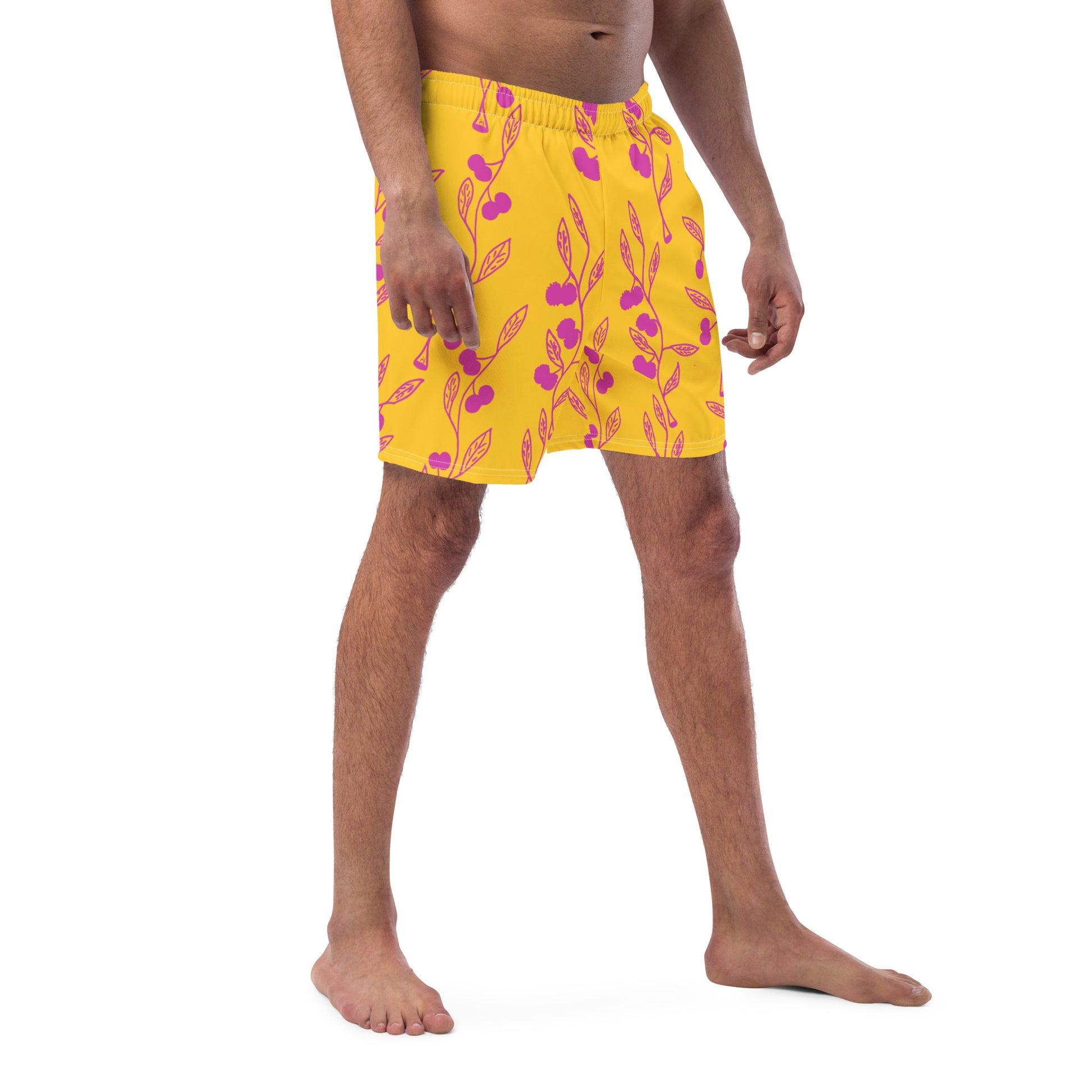 Wattle Tree Flower in Yellow - Men Swim Shorts-Barbara Bear-PaletTheory