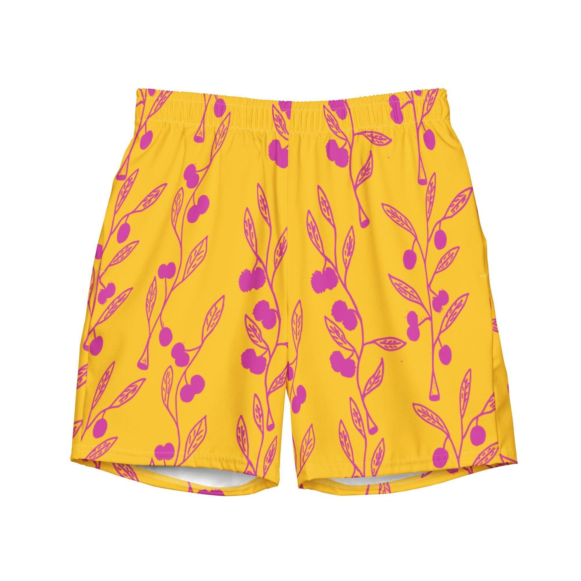 Wattle Tree Flower in Yellow - Men Swim Shorts-Barbara Bear-PaletTheory