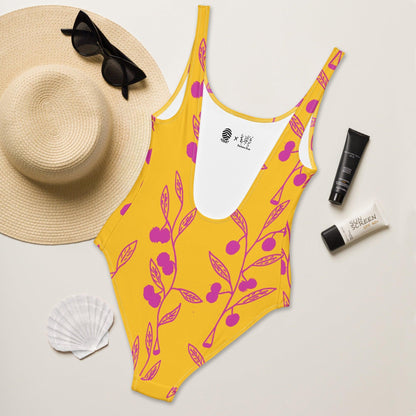 Wattle Tree Flower in Yellow One-Piece Swimsuit-Barbara Bear-PaletTheory