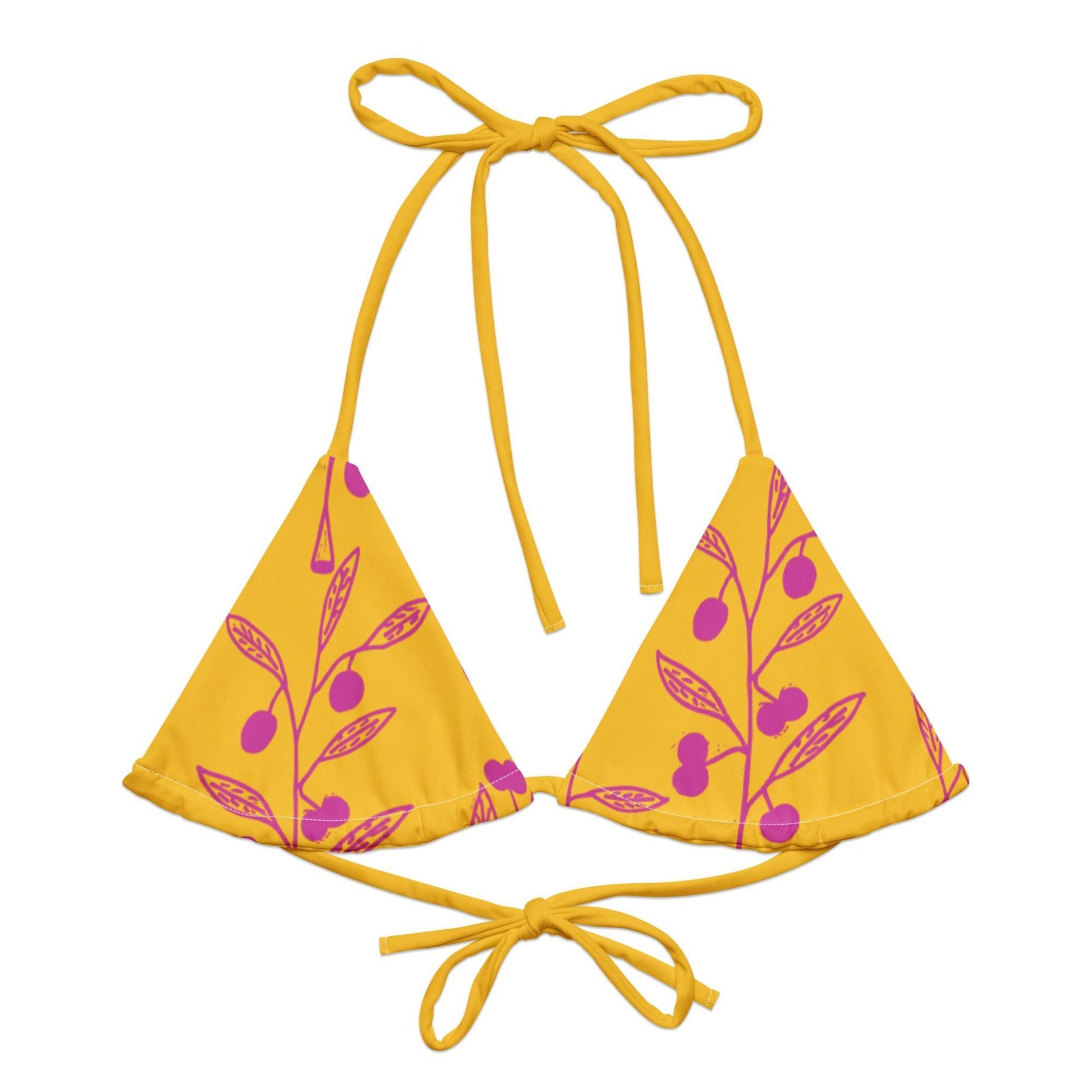 Wattle Tree Flower in Yellow Triangle Bikini Top-Barbara Bear-PaletTheory