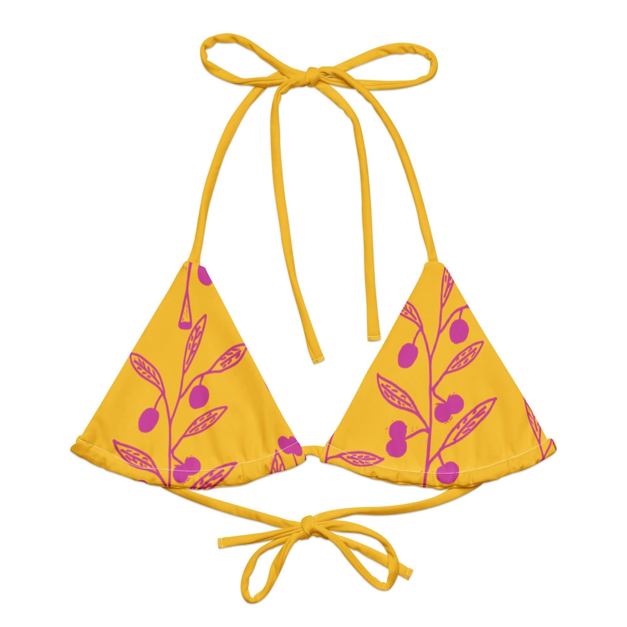 Wattle Tree Flower in Yellow Triangle Bikini Top-Barbara Bear-PaletTheory