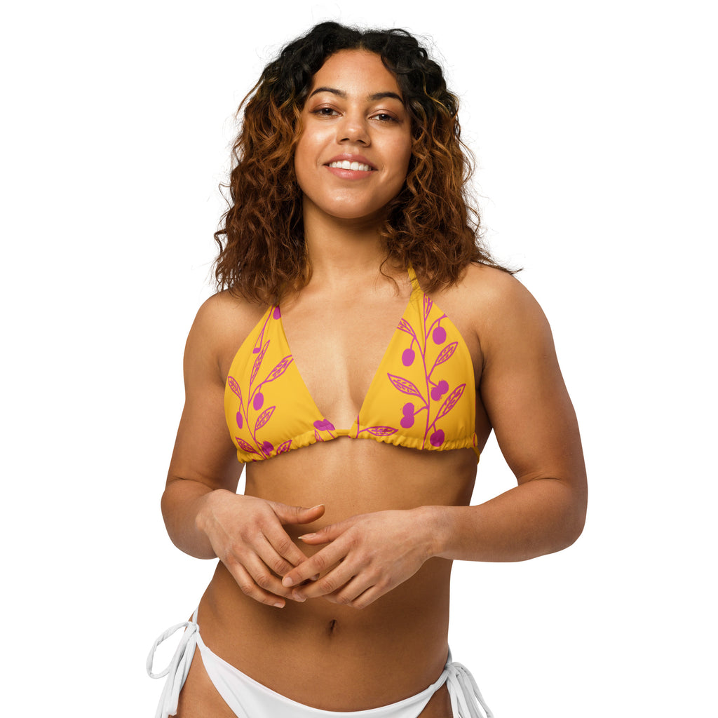 Wattle Tree Flower in Yellow Triangle Bikini Top-Barbara Bear-PaletTheory