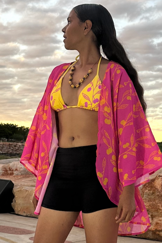 Wattle Tree Flower in Yellow Triangle Bikini Top-Barbara Bear-PaletTheory
