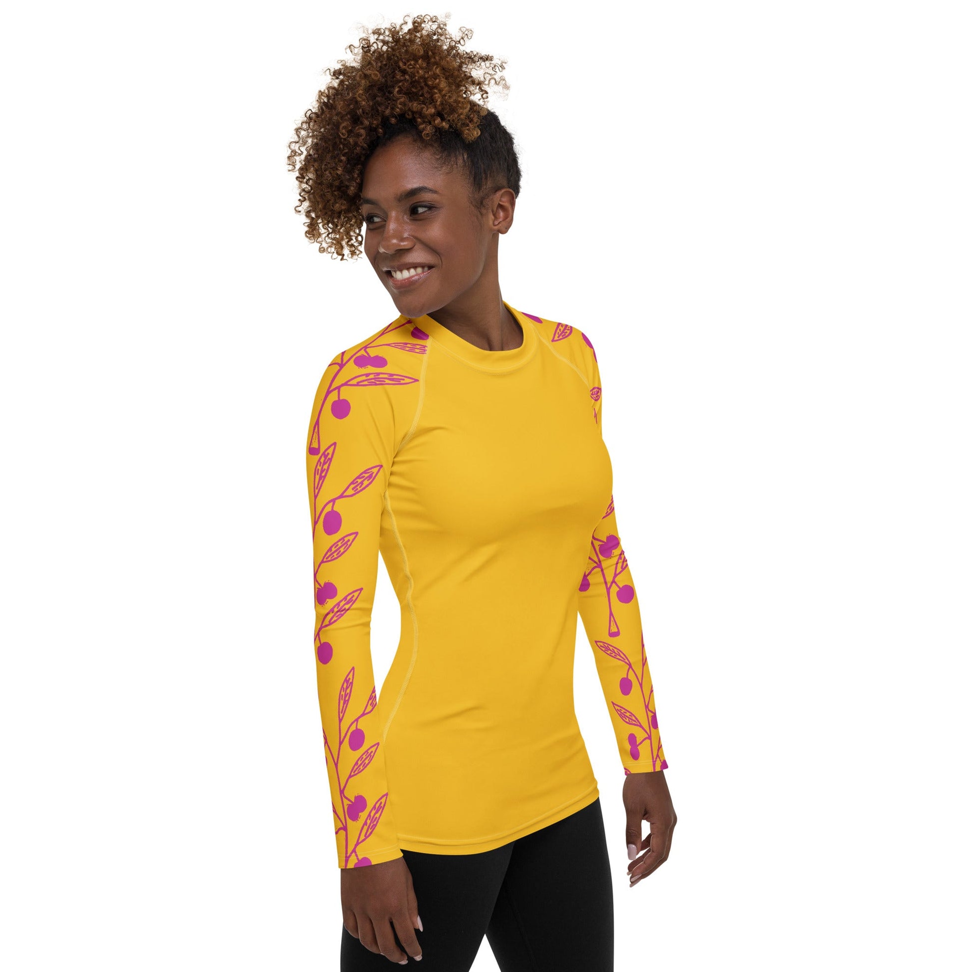 Wattle Tree Flower in Yellow Women's Long Rash Guard-Barbara Bear-PaletTheory