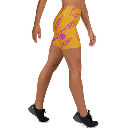 Wattle Tree Flower in Yellow Yoga Shorts-Barbara Bear-PaletTheory