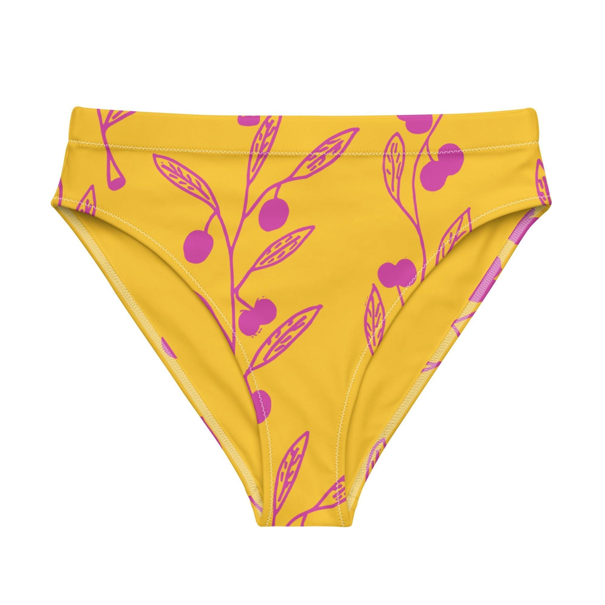 Wattle Tree Flower in Yellow high-waisted bikini bottom-Barbara Bear-PaletTheory