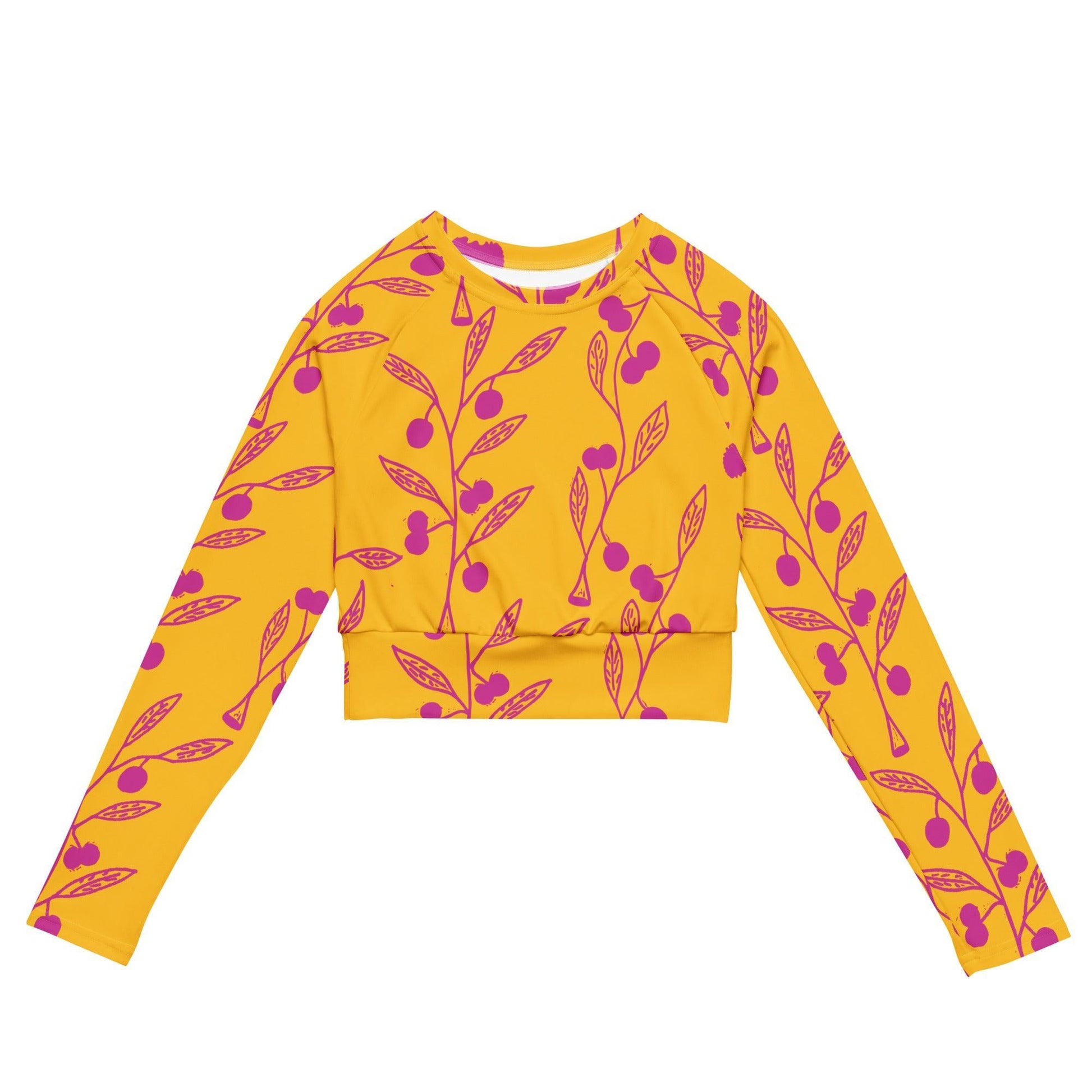 Wattle Tree Flower in Yellow long-sleeve crop top-Barbara Bear-PaletTheory