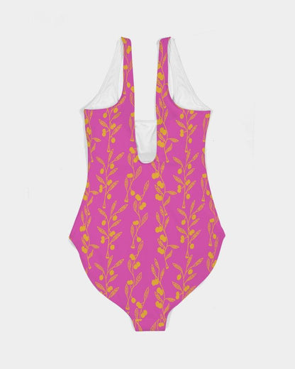Wattles Tree flowers One-Piece Swimsuit with Shelf Bra-Barbara Bear-PaletTheory