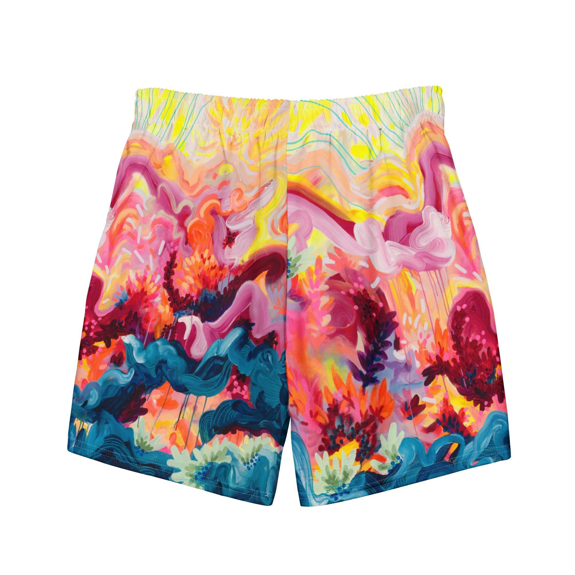 Wild Fire Men's swim trunks-Julie Amlin-PaletTheory