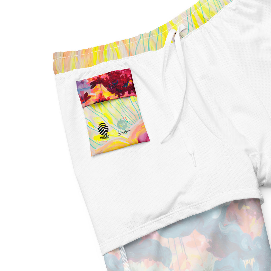 Wild Fire Men's swim trunks-Julie Amlin-PaletTheory