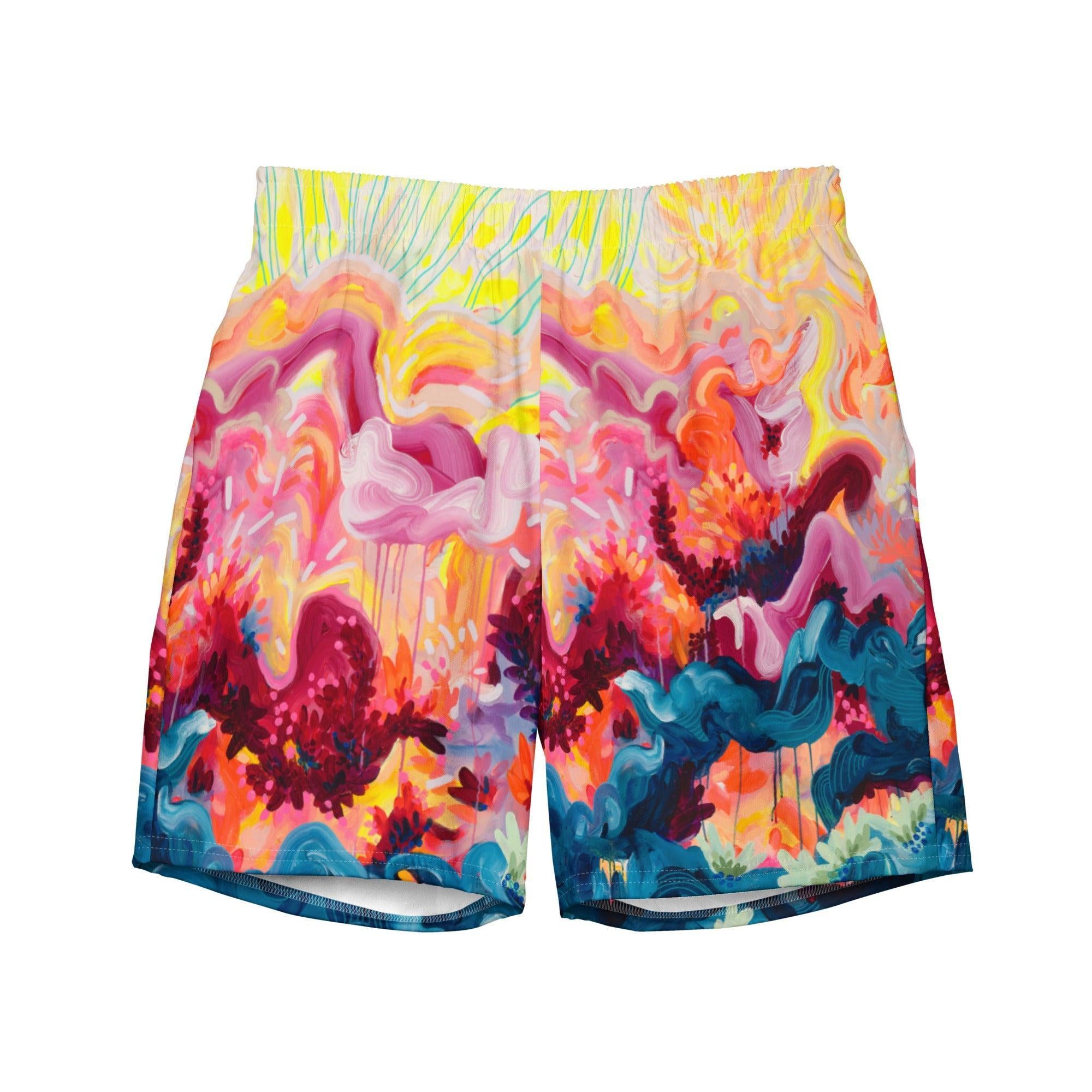 Wild Fire Men's swim trunks-Julie Amlin-PaletTheory