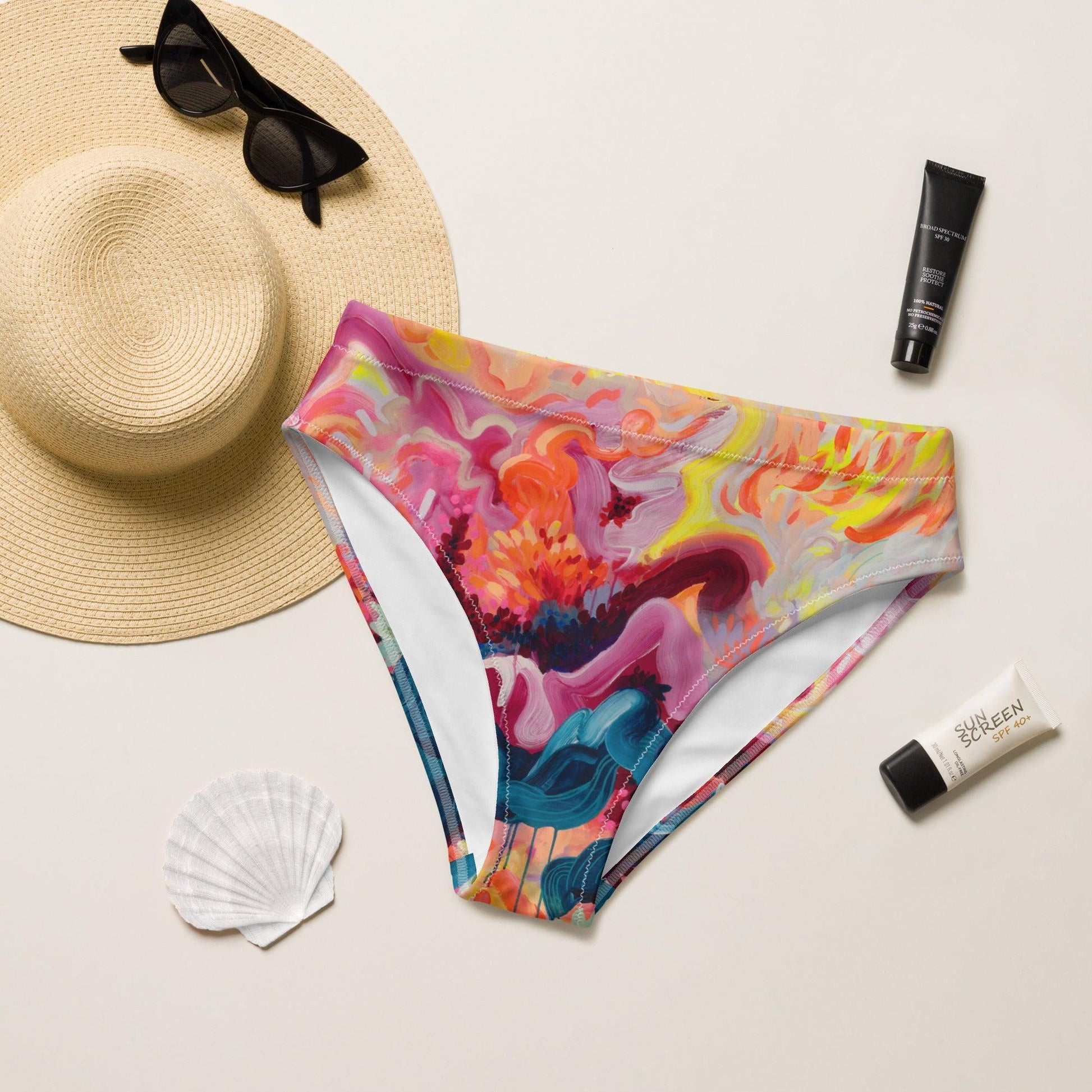 Wild Fire high-waisted bikini Bottoms by Julie Amlin-Julie Amlin-PaletTheory