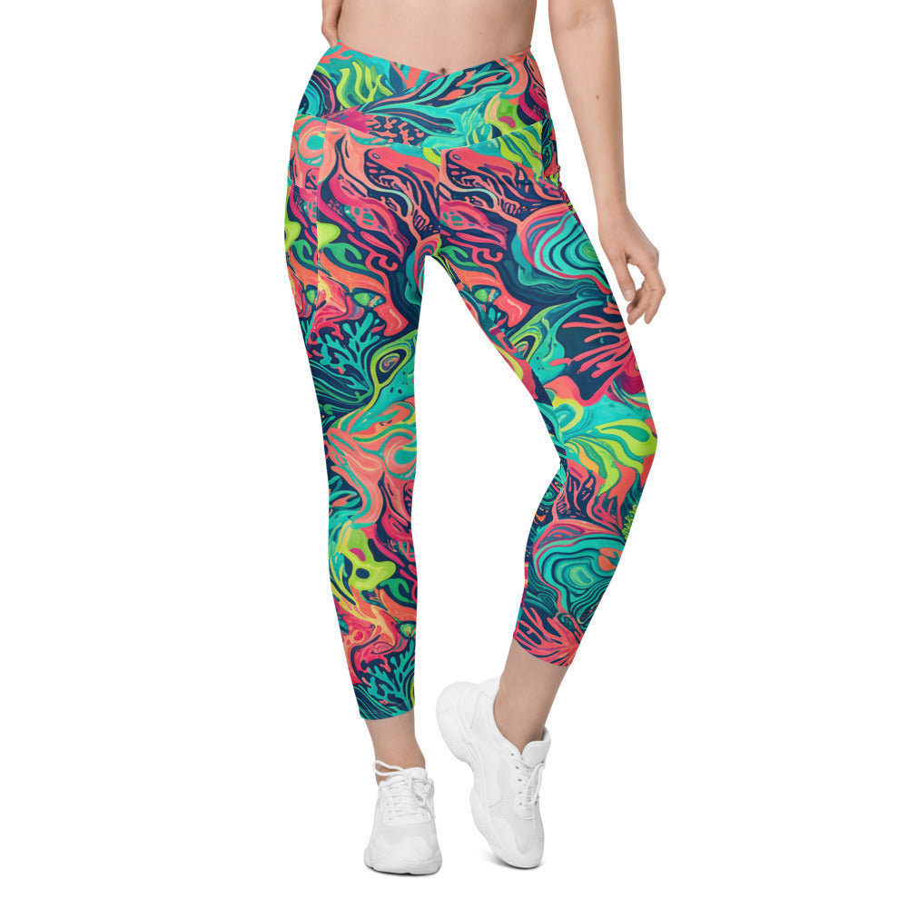 Neon Reef Crossover Leggings with Pockets