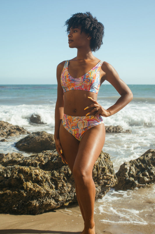 Floral Delight High - waisted sustainable bikini separates - PaletTheory