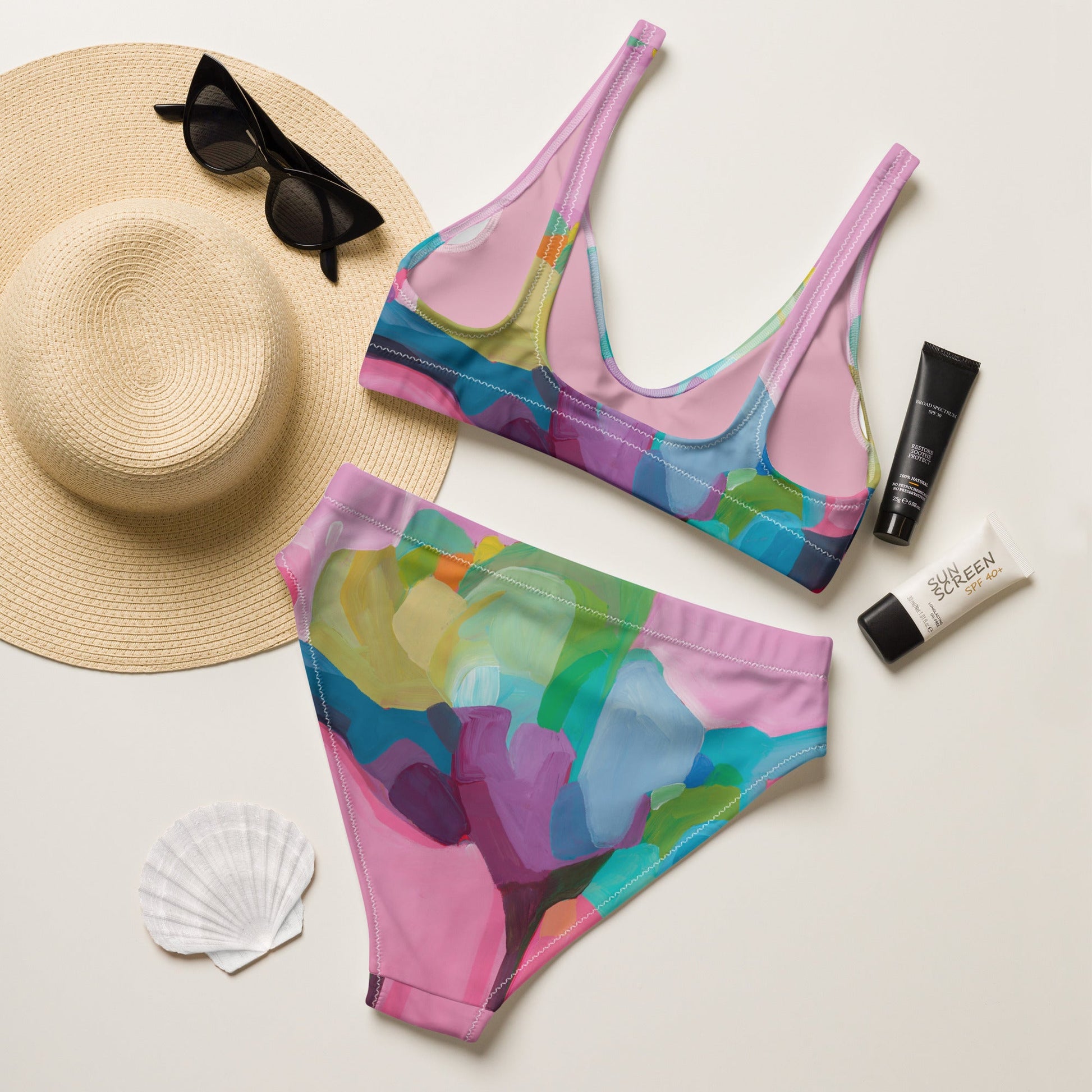 Candy Pink High Waist bikini Bottom and bralette Top - Milpali Swimwear