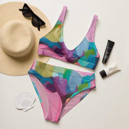Candy Pink High Waist bikini Bottom and bralette Top - Milpali Swimwear